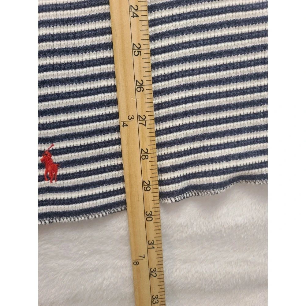 Polo Ralph Lauren Men's Large Blue White Striped Waffle Knit‎ Thermal Shirt L/S